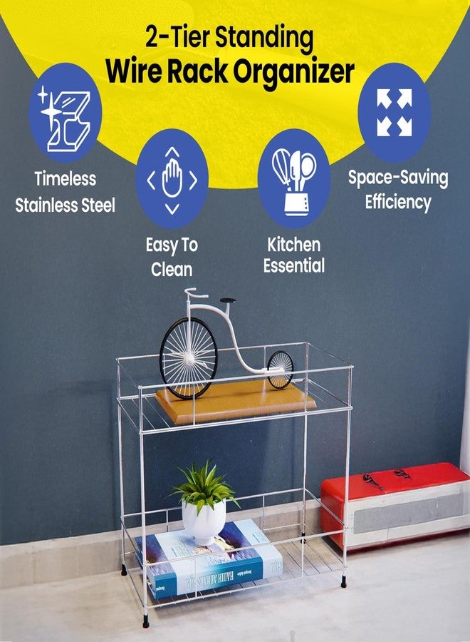 Cri8Hub2-Tier Standing Spice Rack Storage Organizer, Countertop Storage Shelf Organizer for Masala Boxes Home and Kitchen (Silver), Stainless Steel - Image 5